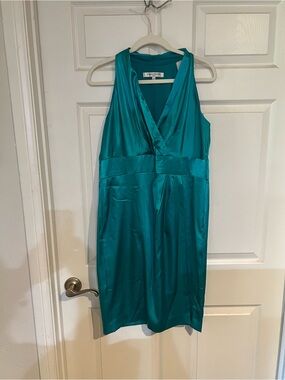 Evan Picone Teal Satin One-Shoulder Sheath Dress
